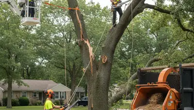 Emergency tree crew removing storm-damaged limbs in Richmond, VA