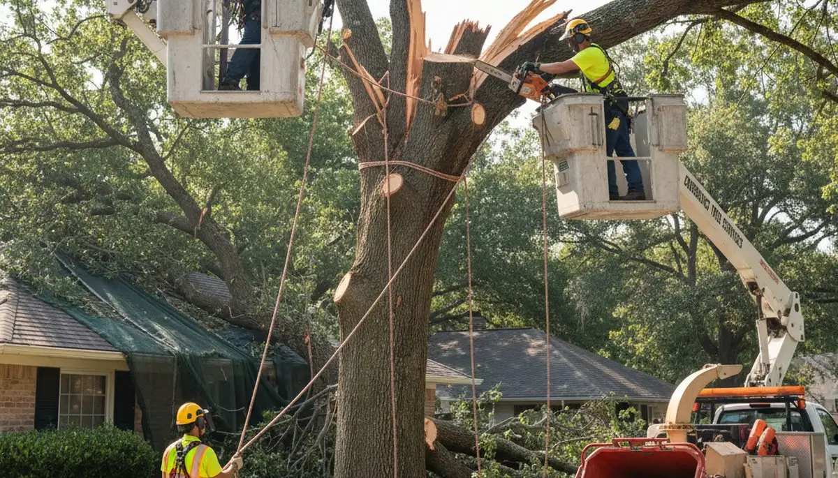 Richmond, VA arborists removing a fallen tree after a storm on an emergency tree service call