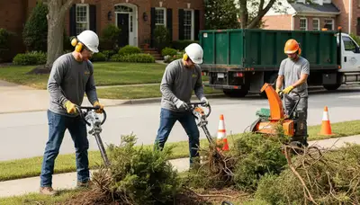 Richmond, VA arborists removing overgrown shrubs from a residential yard