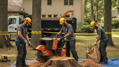 Richmond, VA stump removal crew clearing a yard for tree service work