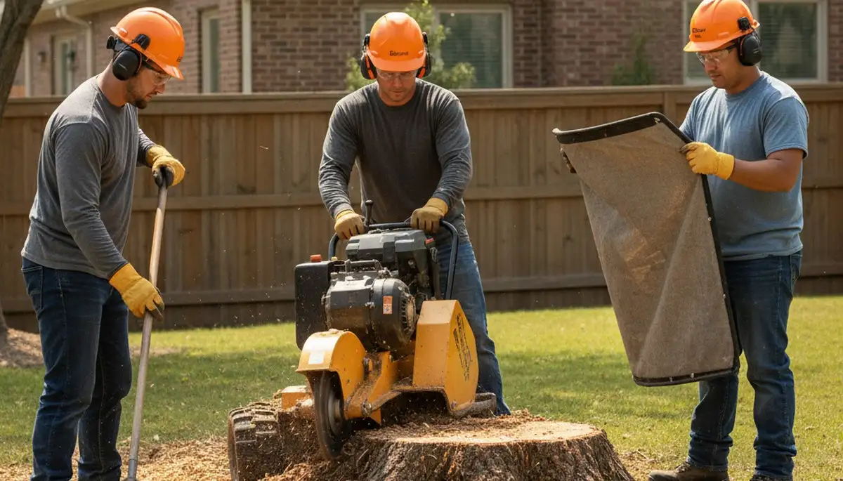 Stump removal crew in Richmond, VA clearing a tree stump for a residential property