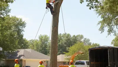 Richmond, VA tree removal crew clearing a hazardous tree on a residential property