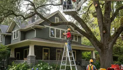 Tree service crew in Richmond, VA trimming trees for safe, professional property care