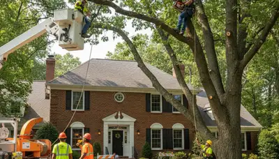 Tree service crew trimming a tree in Richmond, VA for safe, professional property maintenance