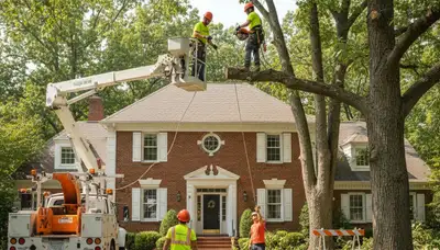 Tree service crew in Richmond, VA trimming trees for safe, professional property maintenance