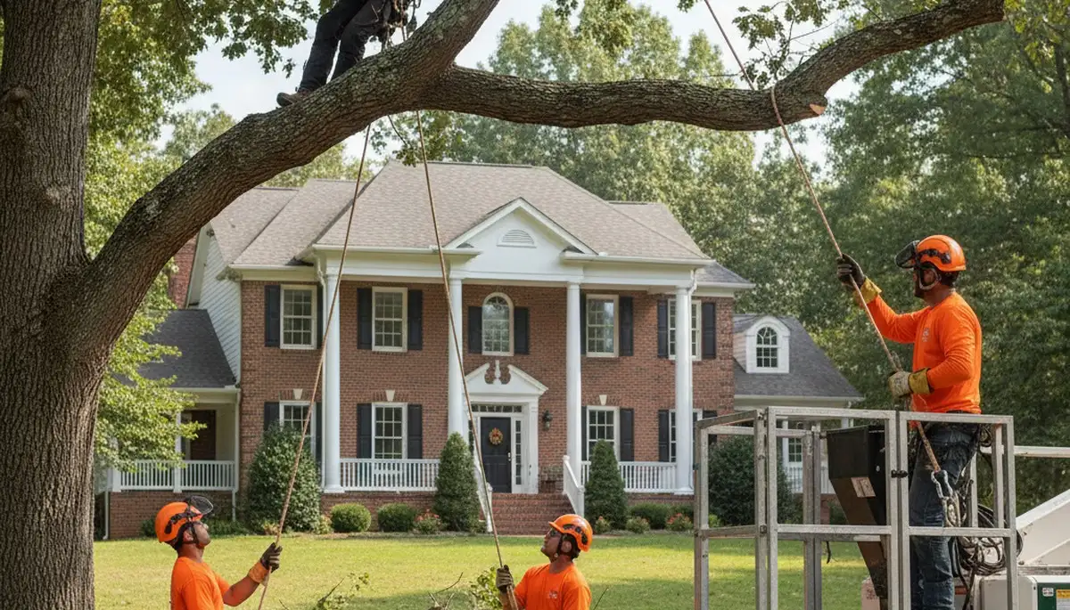 Tree service crew trimming trees in Richmond, VA for safe, professional property care