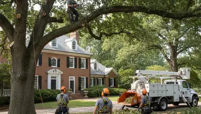 Tree service crew in Richmond, VA providing professional tree trimming for a local property