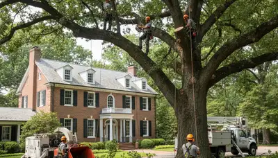 Tree service crew trimming trees in Richmond, VA for safe, professional property maintenance