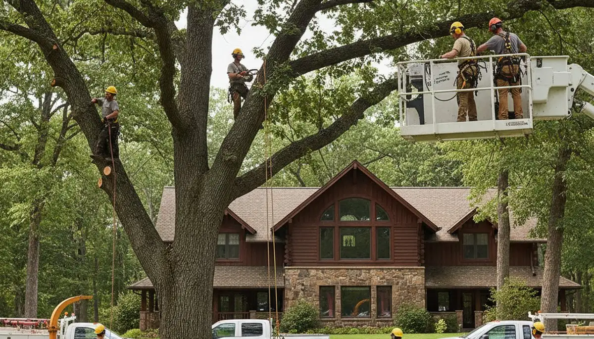 Tree service crew trimming trees in Richmond, VA for safe, healthy property maintenance