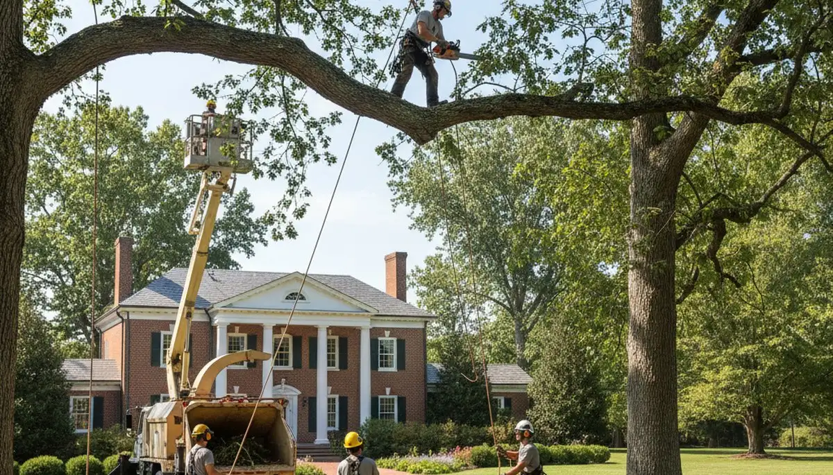 Tree service crew in Richmond, VA performing professional tree trimming for a local property