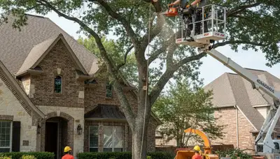 Tree service crew trimming trees in Richmond, VA for safe, professional property care