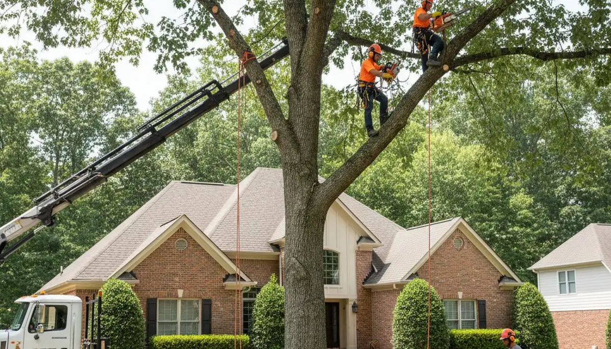 Tree service crew trimming trees in Richmond, VA for safe, professional property care