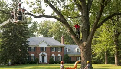 Tree service team trimming trees in Richmond, VA for residential property care