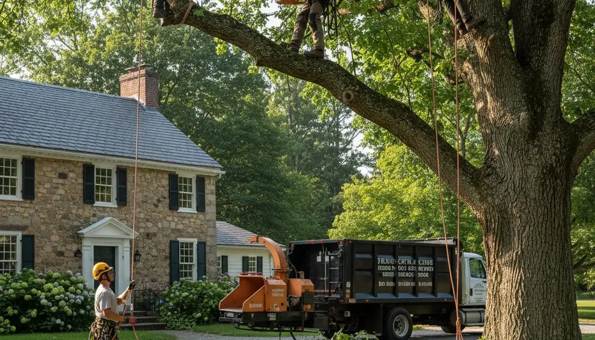 Tree service crew trimming trees in Richmond, VA for safe, professional property maintenance