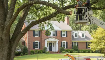 Tree service crew trimming trees in Richmond, VA for safe, professional property care