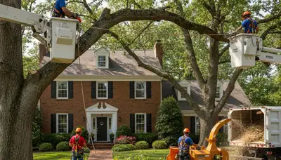 Tree service crew trimming trees in Richmond, VA for safe, professional property maintenance