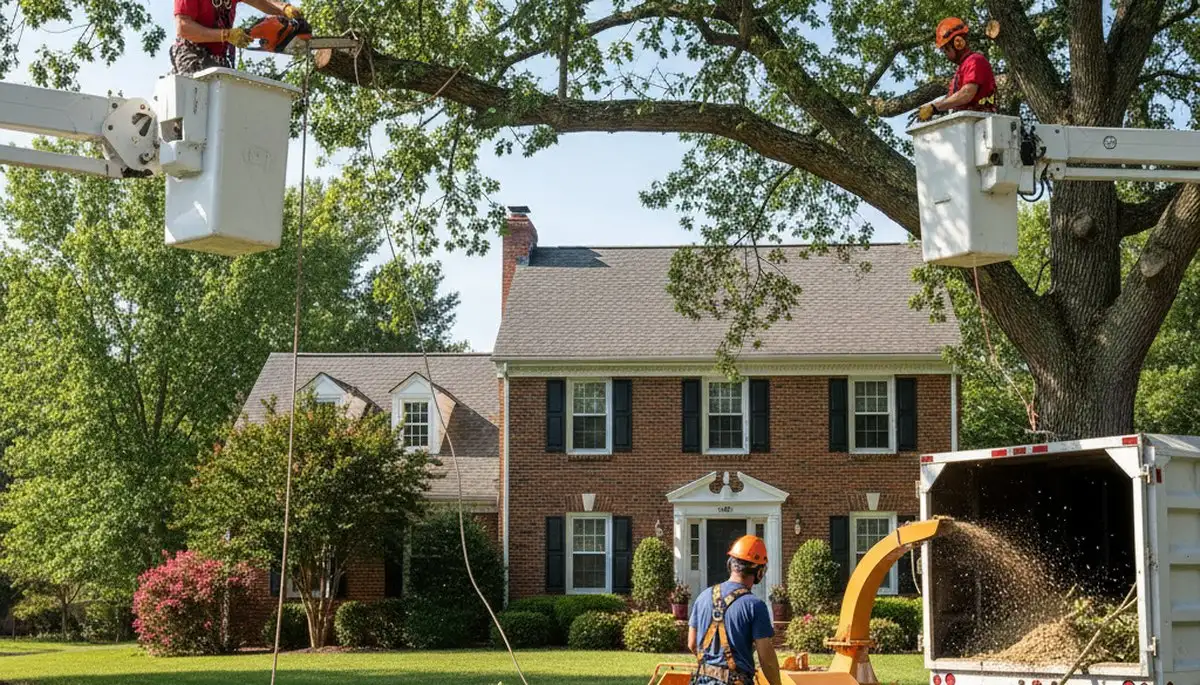 Tree service crew trimming trees in Richmond, VA for safe, professional property care