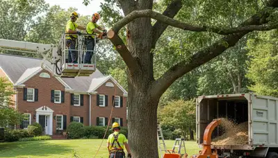 Tree service crew trimming trees in Richmond, VA