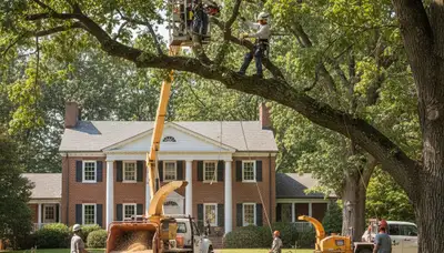 Tree service crew trimming trees in Richmond, VA for safe, professional property maintenance