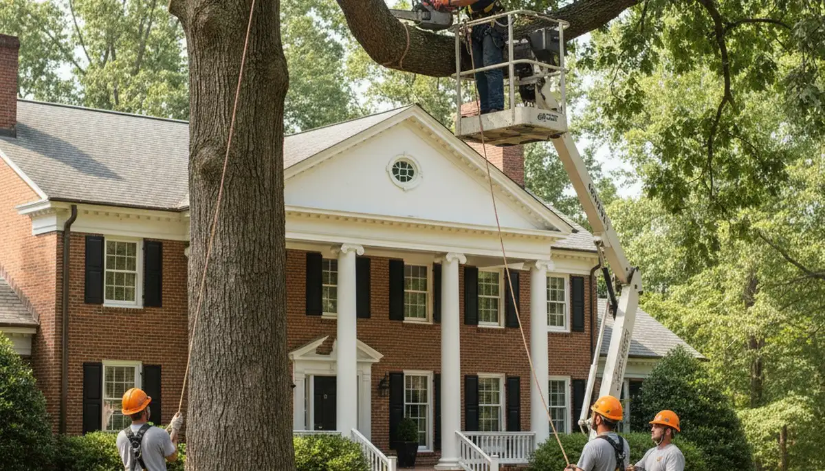 Tree service crew trimming trees in Richmond, VA for safe, professional property care