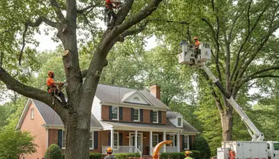 Tree service crew trimming trees in Richmond, VA for safe, professional property maintenance