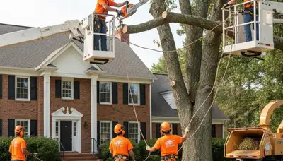 Tree service crew in Richmond, VA providing professional tree trimming for a local property