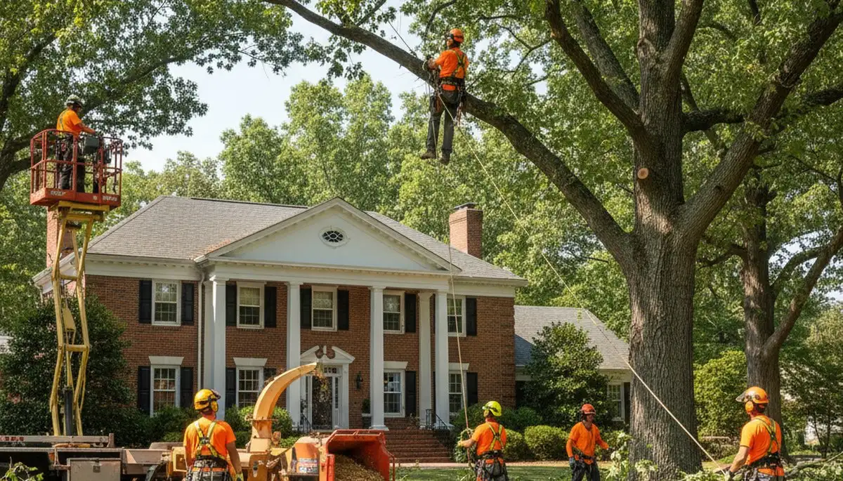 Tree service crew in Richmond, VA trimming trees for safe, professional property maintenance