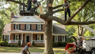 Tree service crew trimming trees in Richmond, VA for safe, professional property care