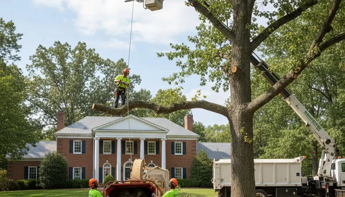 Tree service crew trimming trees in Richmond, VA for safe, healthy property maintenance