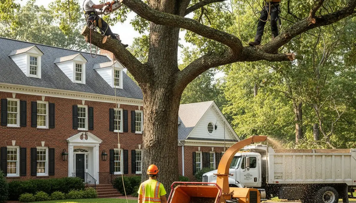 Tree service crew trimming trees in Richmond, VA for safe, healthy landscapes