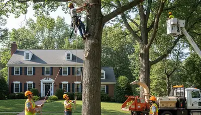 Tree service team trimming trees in Richmond, VA for safe, healthy property maintenance