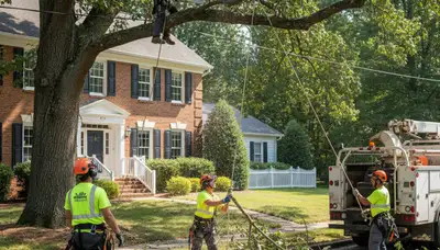 Tree service crew in Richmond, VA trimming trees for safe, professional property maintenance