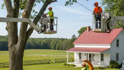 Tree service crew trimming trees in Richmond, VA for safe, professional property care